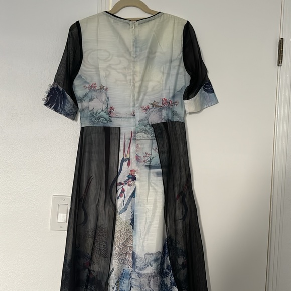 Stunning and unique Japanese print chiffon dress - Picture 6 of 6